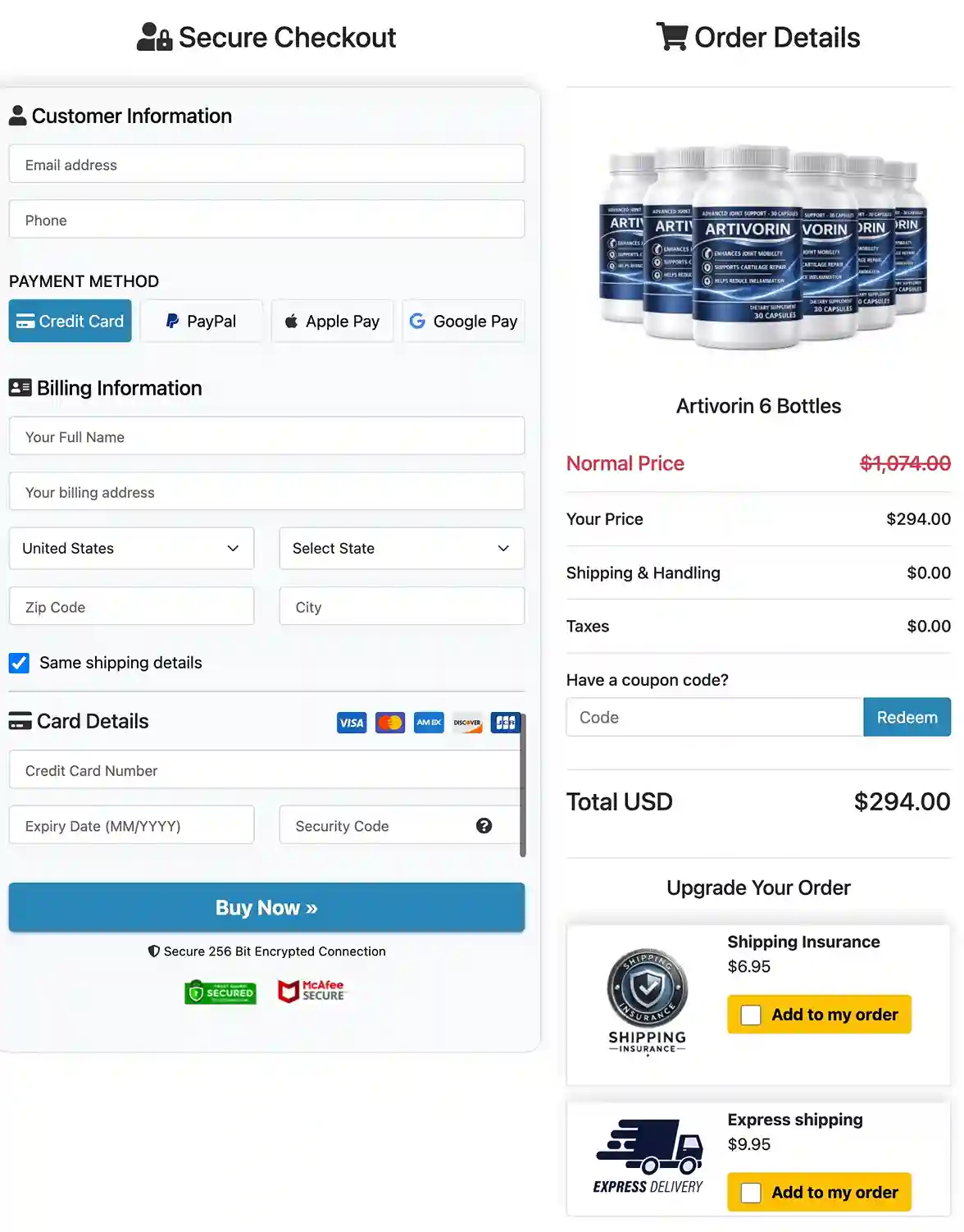 Artivorin Secure Payment Checkout